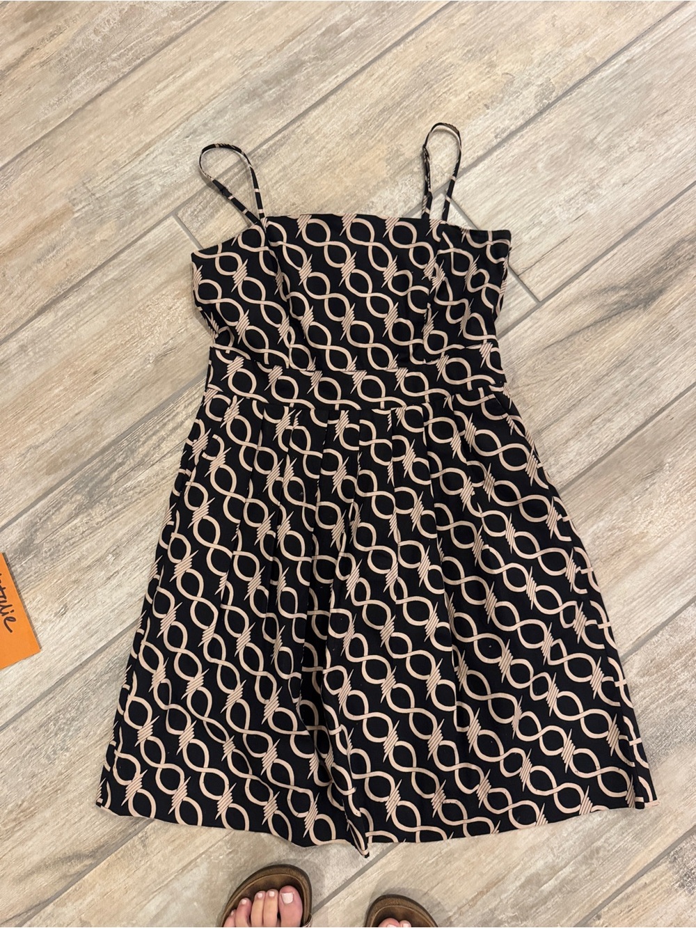 Halogen Black & Beige Patterned Spaghetti Strap Dress - size 10